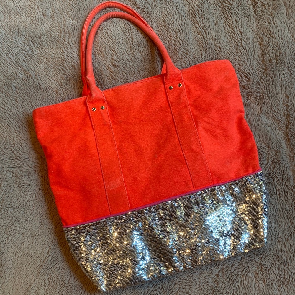 Deux Lux Bright Orange Sequined Beach School College Shoulder Bag